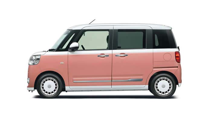 ムーヴキャンバス ストライプスのシャイニングホワイトパール×アプリコットピンクメタリック