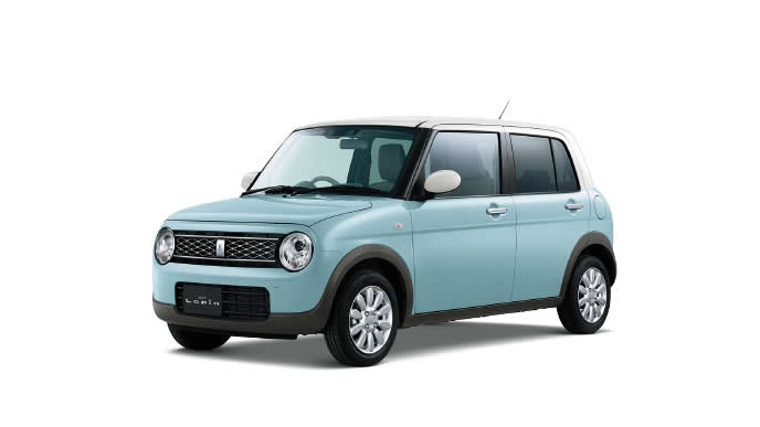 ラパンのオフブルーメタリック×ソフトベージュ2トーンルーフ
