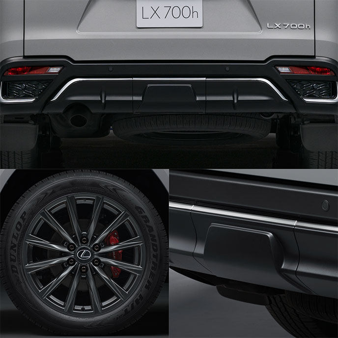 LX“F SPORT”のリヤバンパーと22インチ鍛造アルミホイール