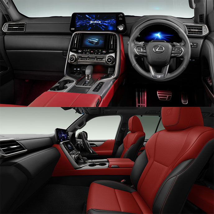 LX“F SPORT”フレアレッドのコックピットと前席