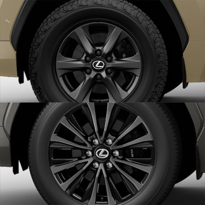 LX“OVERTRAIL+”の18インチホイールとLX600の20インチアルミホイール