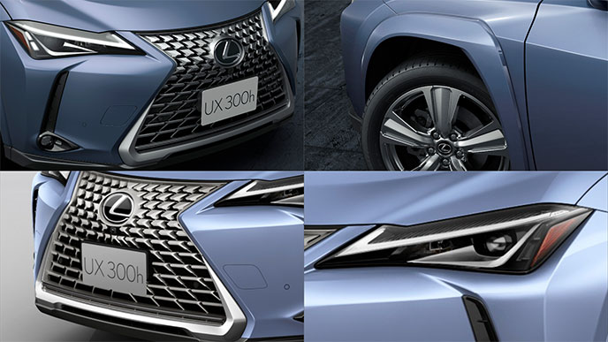 UX300h Shining Essenceのシルバー塗装スピンドルグリルとヘッドランプ