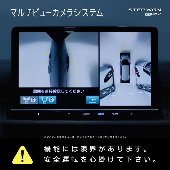 ステップワゴンのマルチビューカメラシステムの作動画面