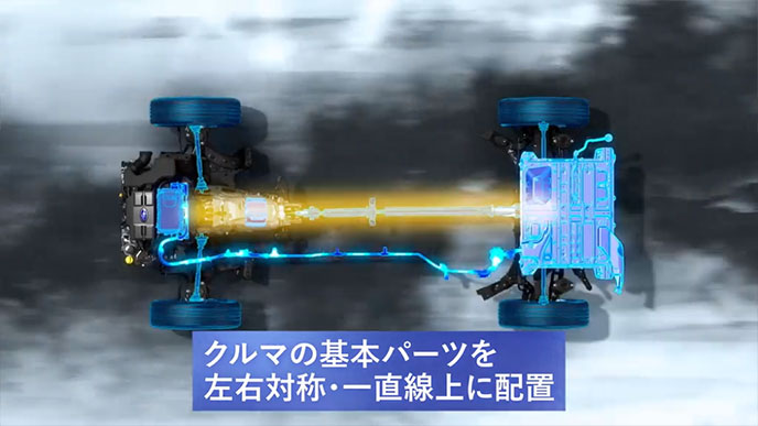 左右対称・一直線に配置したパワートレイン