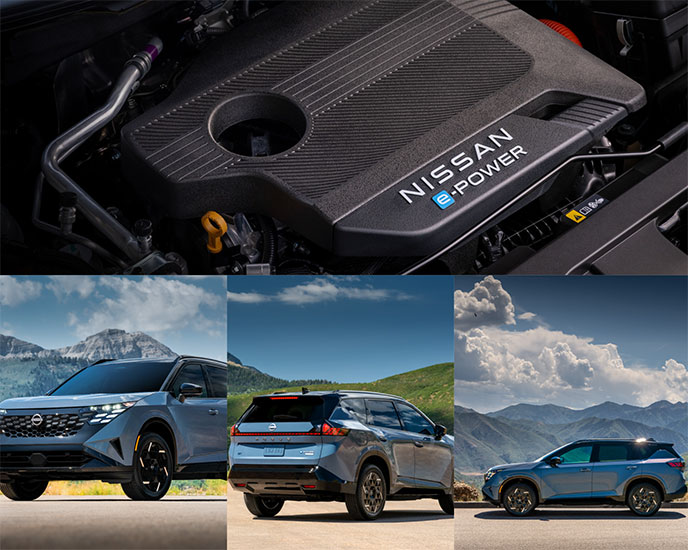 新型ローグ ハイブリッドのe-POWERエンジンとエクステリア